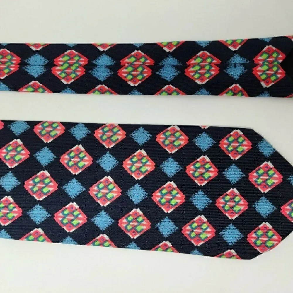 SANTOSTEFANO SILK TIE PINK BLUE GREEN CHECK ITALY